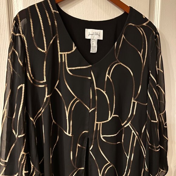 Joseph Ribkoff | 18 Black JDS Tunic Top Dressy Sheer Mature Sequin Chain Overlay - Picture 7 of 15
